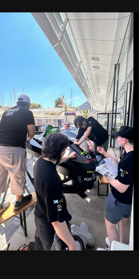 The team preparing the Vital Spark race boat in Monaco